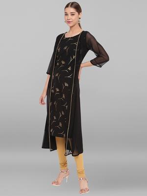 foil print straight kurta with jacket kurta - 17246638 - Standard Image - 2