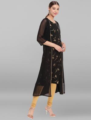 foil print straight kurta with jacket kurta - 17246638 - Standard Image - 3