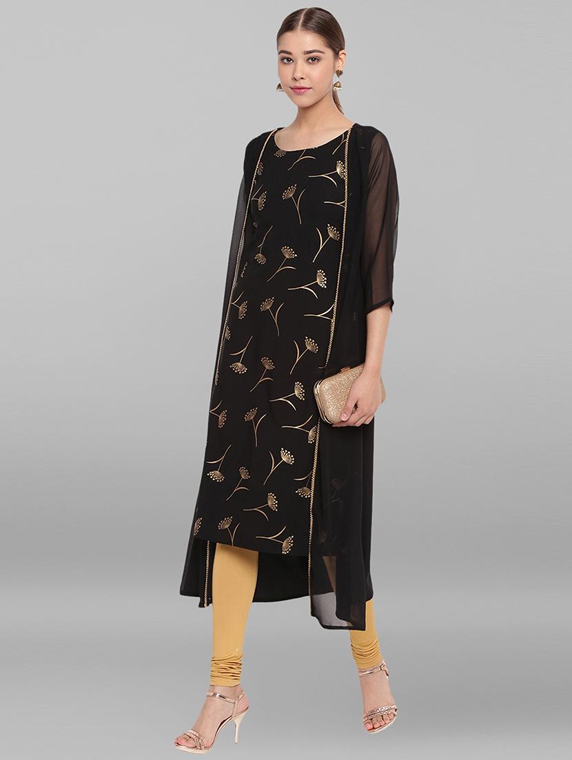 foil print straight kurta with jacket kurta - 17246638 - Zoom Image - 1