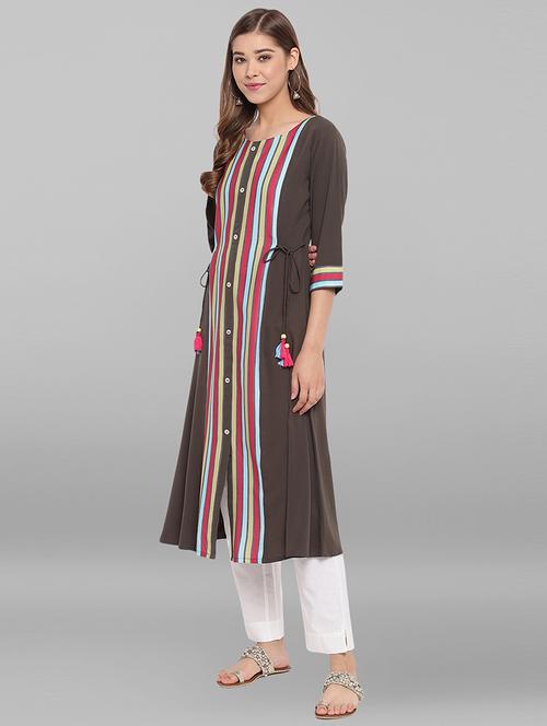 striped a-line kurta - 17246644 - Standard Image - 1