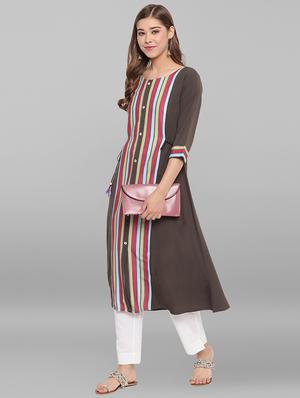 striped a-line kurta - 17246644 - Standard Image - 3