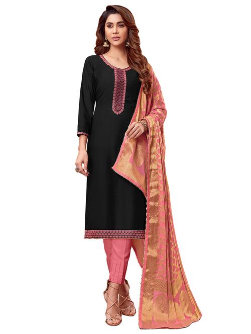 embroidered straight pant unstitched suit - 17246955 - Standard Image - 1