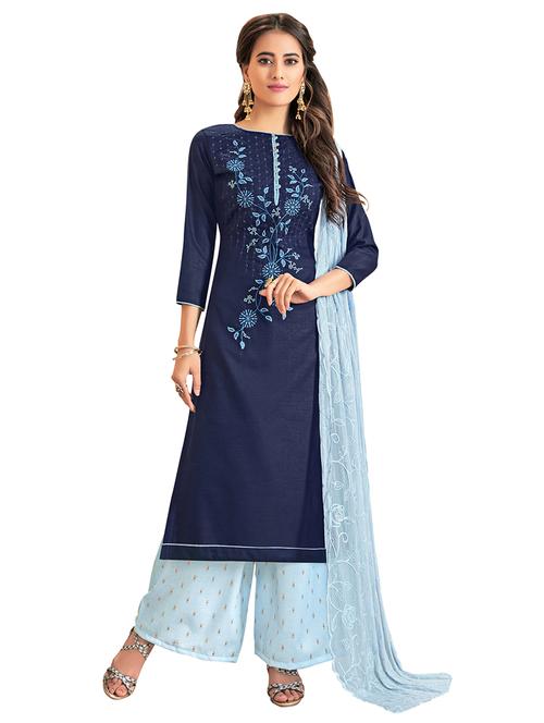 embroidered palazzo unstitched suit - 17246963 - Very Small Image - 1