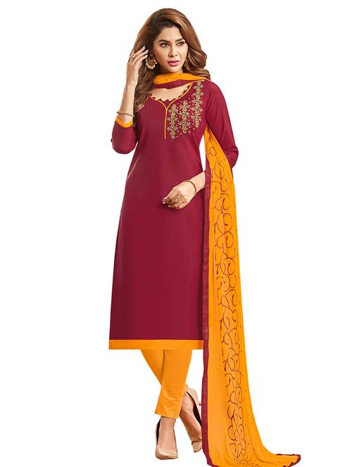 embroidered straight pant unstitched suit - 17246976 - Standard Image - 1