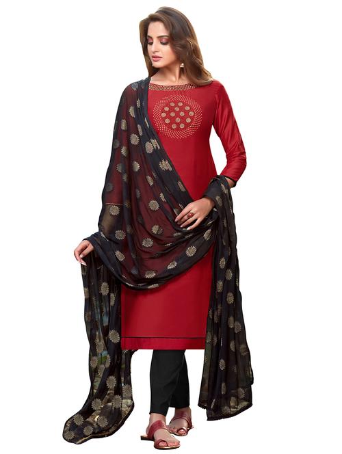 embroidered straight pant unstitched suit - 17246984 - Standard Image - 1