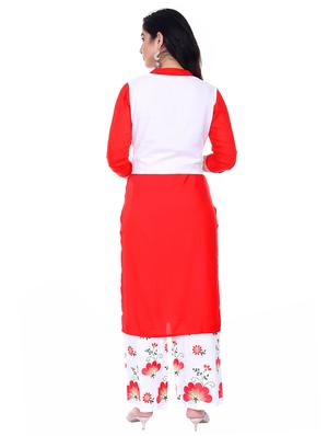 solid kurta palazzo set with embroidered jacket - 17247054 - Standard Image - 3
