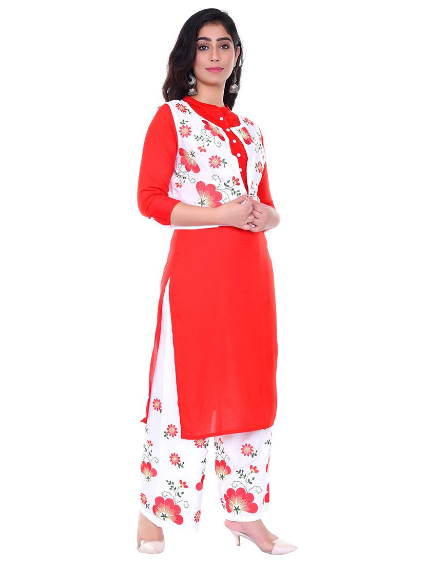 solid kurta palazzo set with embroidered jacket - 17247054 - Zoom Image - 2