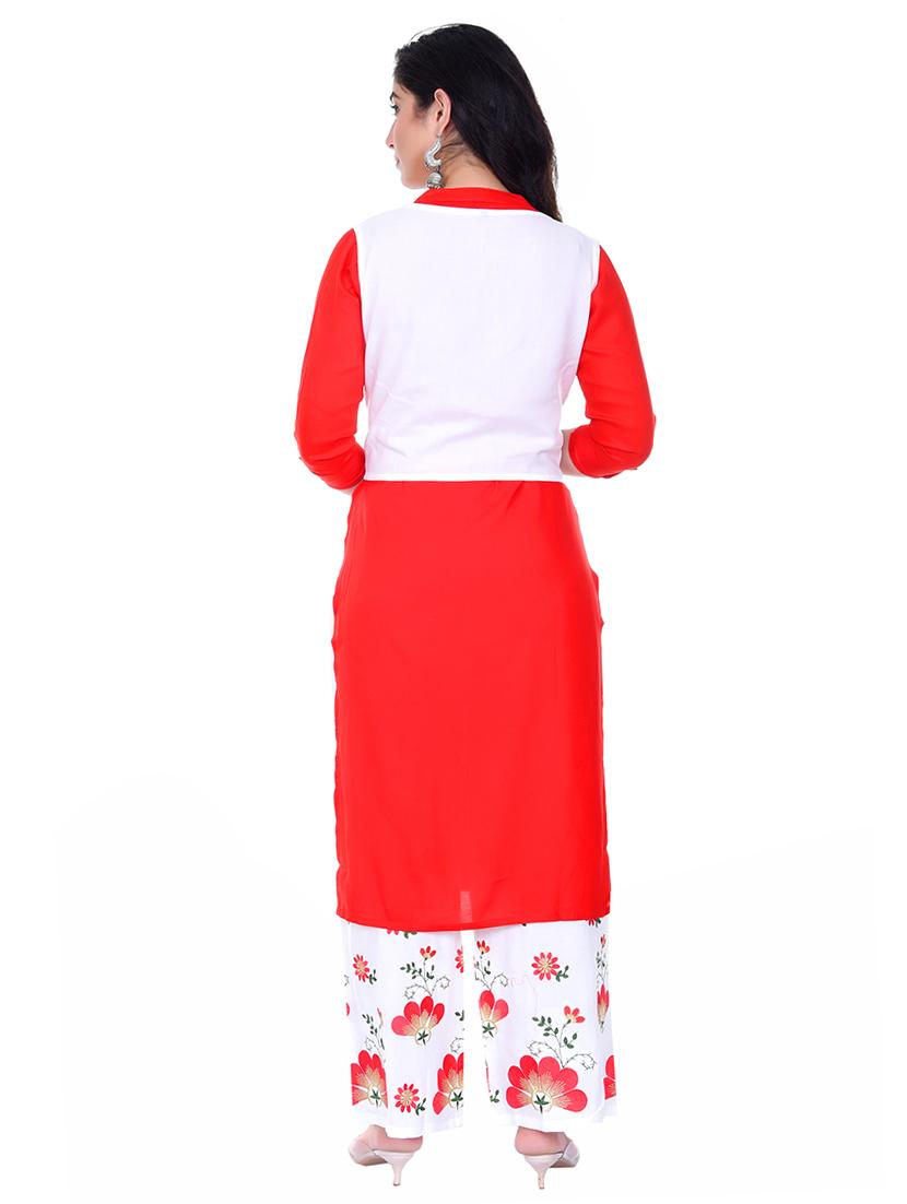 solid kurta palazzo set with embroidered jacket - 17247054 - Zoom Image - 3