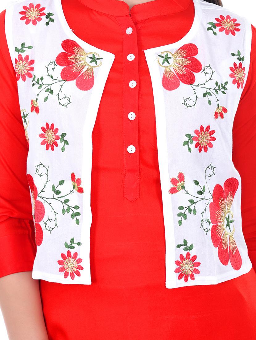 solid kurta palazzo set with embroidered jacket - 17247054 - Zoom Image - 4