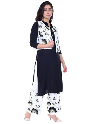 solid kurta palazzo set with embroidered jacket - 17247055 - Standard Image - 2