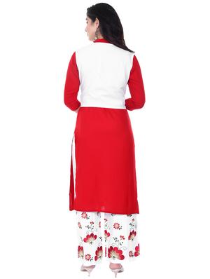 solid kurta palazzo set with embroidered jacket - 17247115 - Standard Image - 3