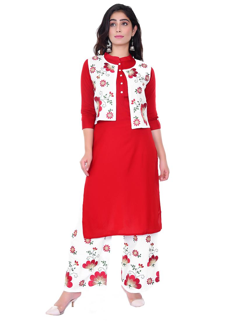 solid kurta palazzo set with embroidered jacket - 17247115 - Zoom Image - 1