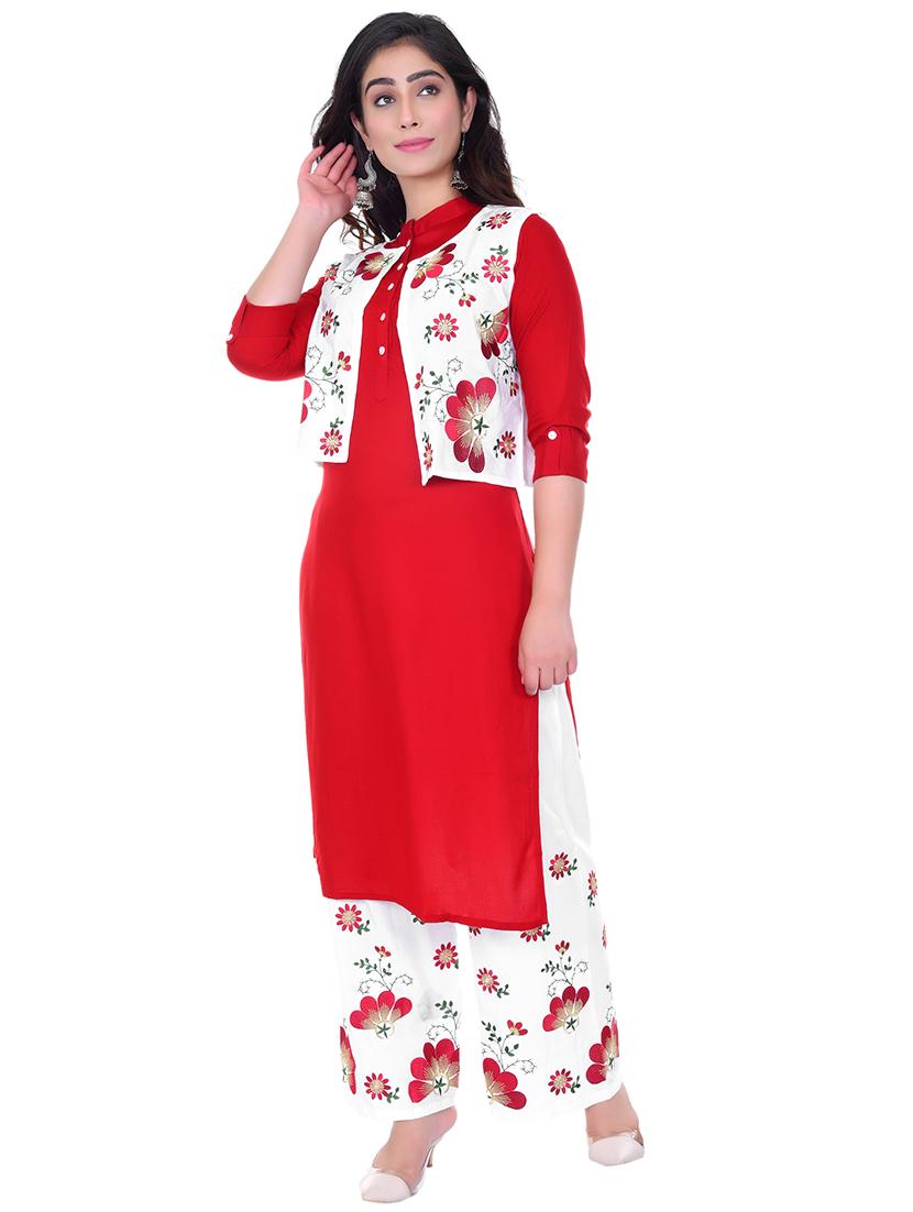 solid kurta palazzo set with embroidered jacket - 17247115 - Zoom Image - 2