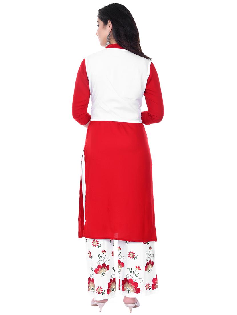 solid kurta palazzo set with embroidered jacket - 17247115 - Zoom Image - 3