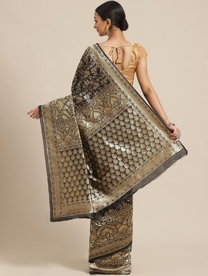 self design woven saree with blouse - 17247580 - Standard Image - 2