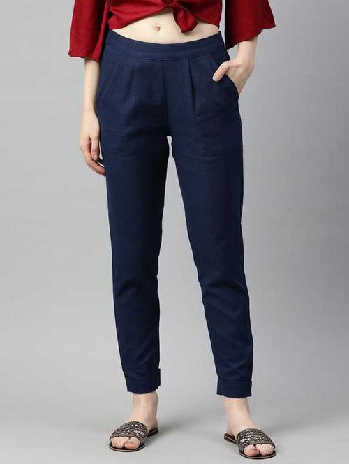 navy blue cotton peg trousers - 17250569 - Very Small Image - 1