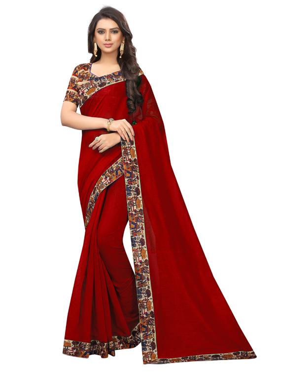 solid bordered saree with blouse - 17251332 - Zoom Image - 1