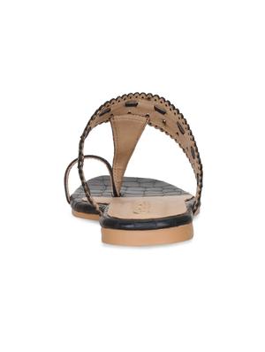 black leatherette one toe kolhapuris - 17251867 - Standard Image - 3