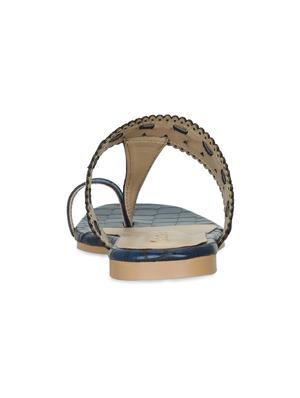 navy leatherette one toe kolhapuris - 17251868 - Standard Image - 3