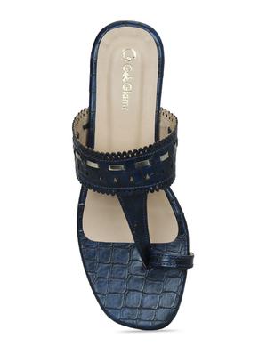 navy leatherette one toe kolhapuris - 17251868 - Standard Image - 4