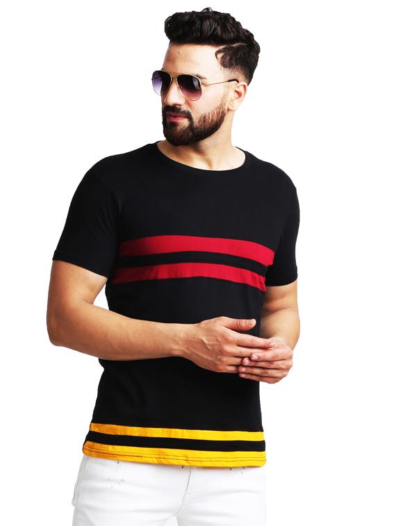 black color block cut & sew t-shirt - 17252023 - Zoom Image - 1