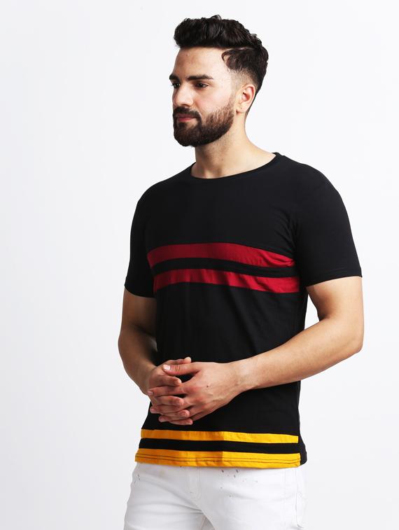 black color block cut & sew t-shirt - 17252023 - Zoom Image - 2