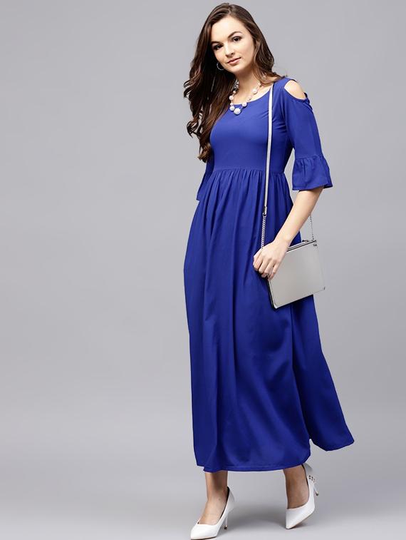 solid flared ethnic dress - 17252088 - Zoom Image - 2