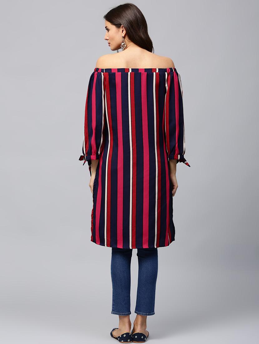 off shoulder striped straight kurta - 17252093 - Zoom Image - 3