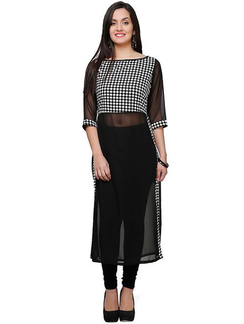 geometric print see through straight kurta - 17252102 - Standard Image - 1