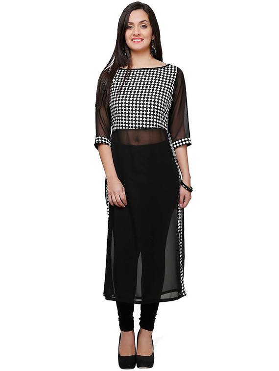 geometric print see through straight kurta - 17252102 - Zoom Image - 1