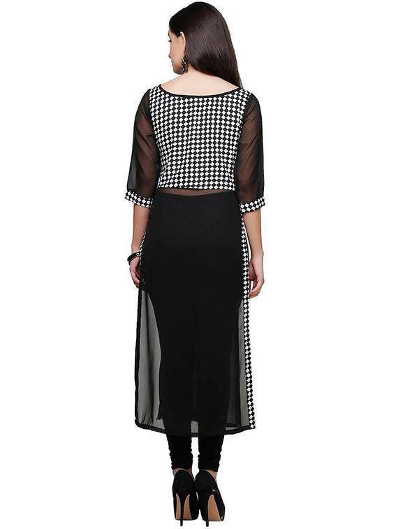 geometric print see through straight kurta - 17252102 - Zoom Image - 3