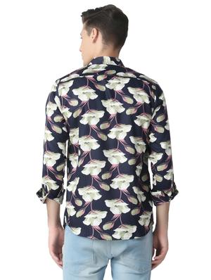 navy blue floral print casual shirt - 17252490 - Standard Image - 3