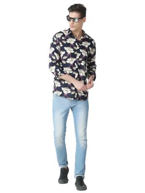 navy blue floral print casual shirt - 17252490 - Standard Image - 4
