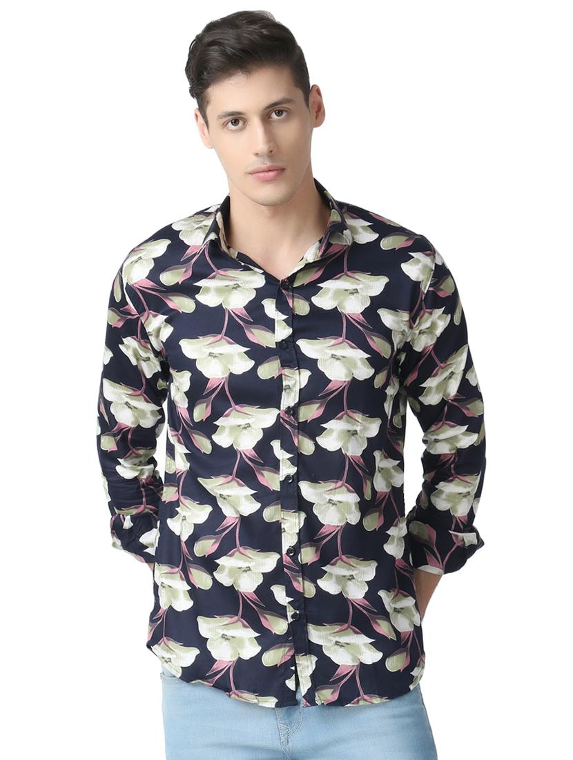 navy blue floral print casual shirt - 17252490 - Zoom Image - 1