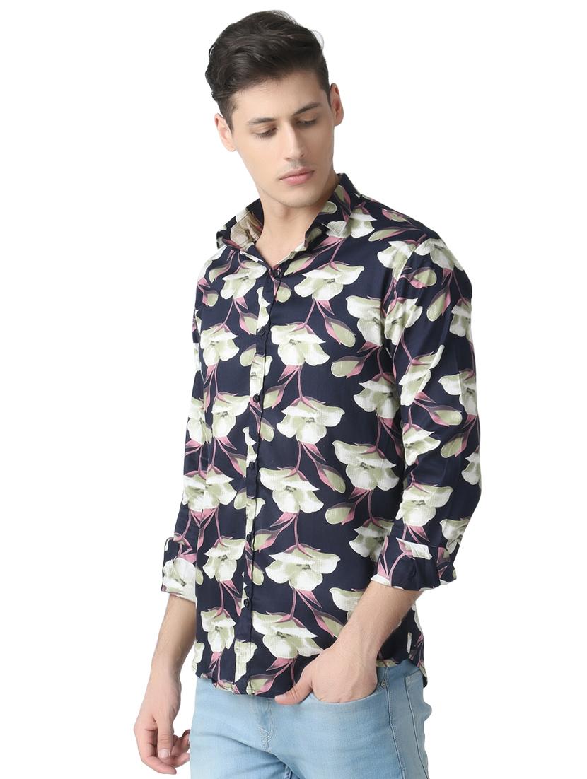 navy blue floral print casual shirt - 17252490 - Zoom Image - 2