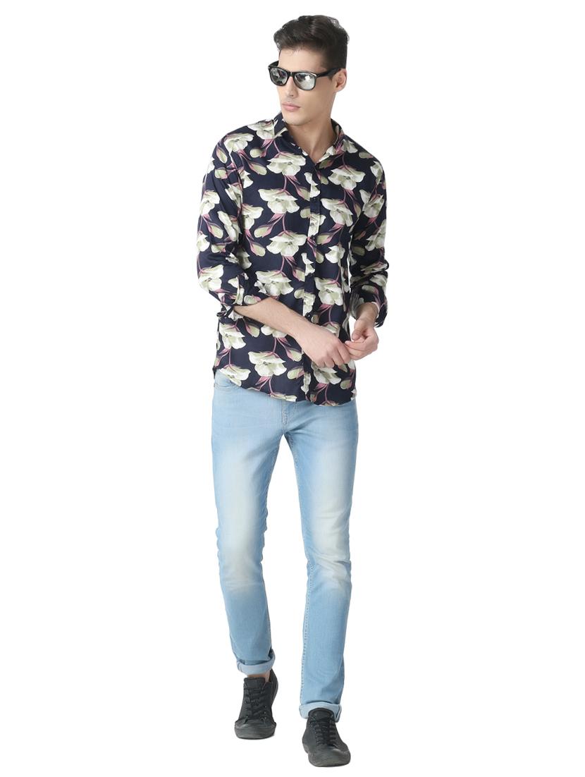 navy blue floral print casual shirt - 17252490 - Zoom Image - 4