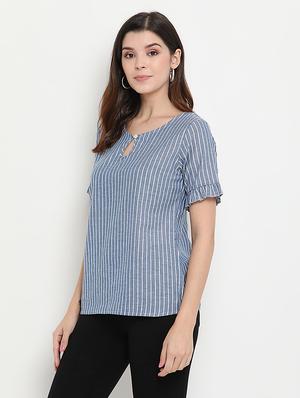 keyhole neck striped top - 17256329 - Standard Image - 2