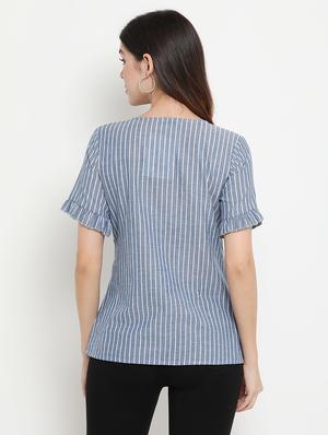 keyhole neck striped top - 17256329 - Standard Image - 3