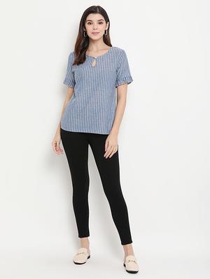 keyhole neck striped top - 17256329 - Standard Image - 4