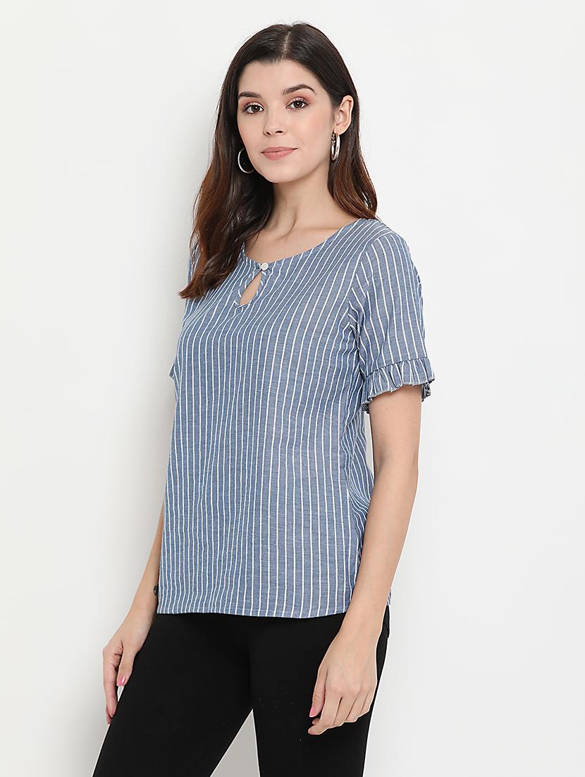 keyhole neck striped top - 17256329 - Zoom Image - 2