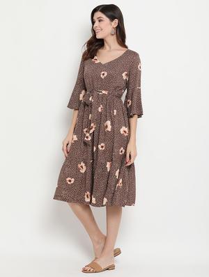 tie front floral a-line dress - 17256341 - Standard Image - 2