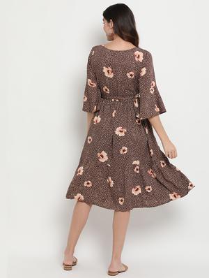 tie front floral a-line dress - 17256341 - Standard Image - 3