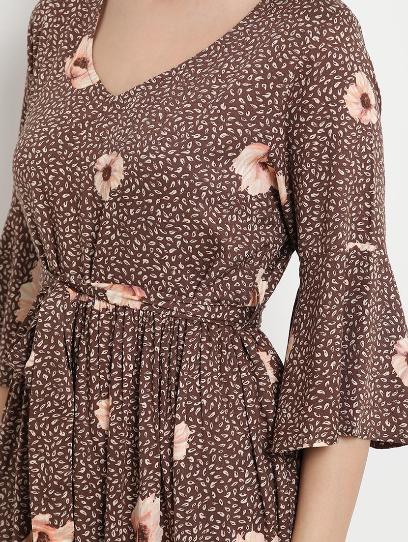 tie front floral a-line dress - 17256341 - Zoom Image - 4