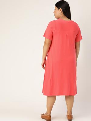 round neck plus a-line dress - 17256390 - Standard Image - 3