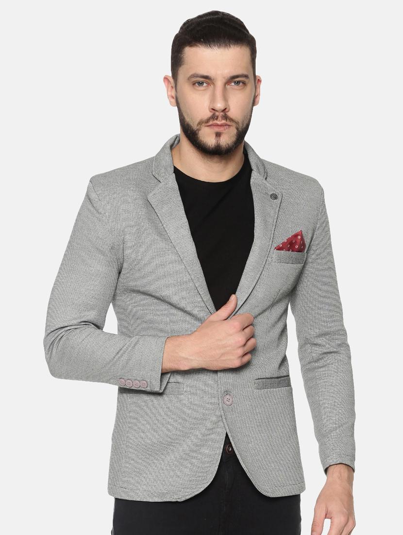 grey solid single breasted casual blazer - 17257081 - Zoom Image - 1