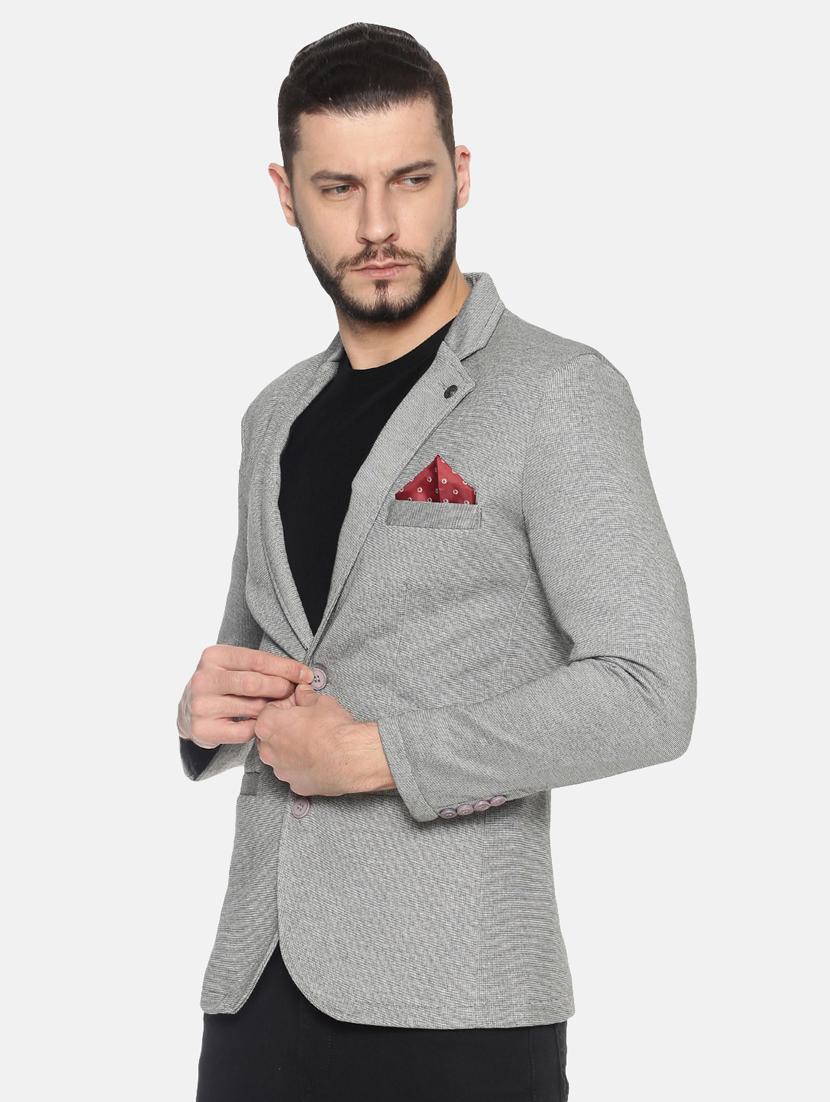 grey solid single breasted casual blazer - 17257081 - Zoom Image - 2