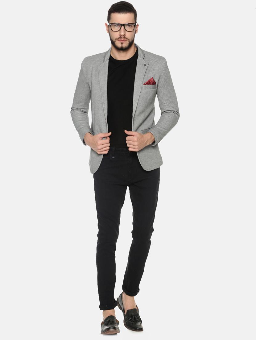 grey solid single breasted casual blazer - 17257081 - Zoom Image - 4