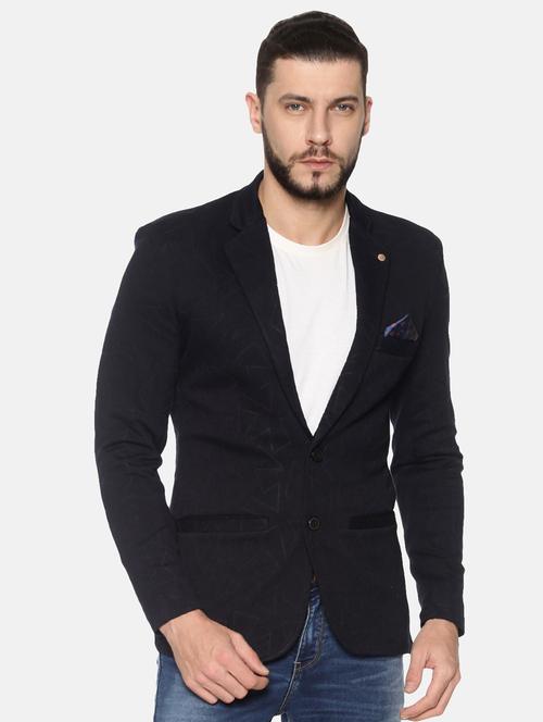 navy blue printed single breasted casual blazer - 17257083 - Standard Image - 1