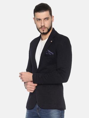 navy blue printed single breasted casual blazer - 17257083 - Standard Image - 2