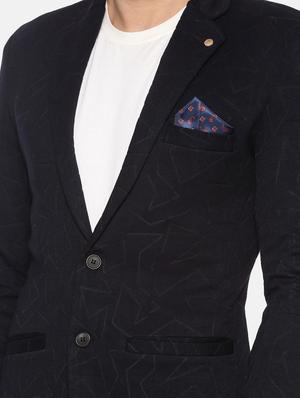 navy blue printed single breasted casual blazer - 17257083 - Standard Image - 5